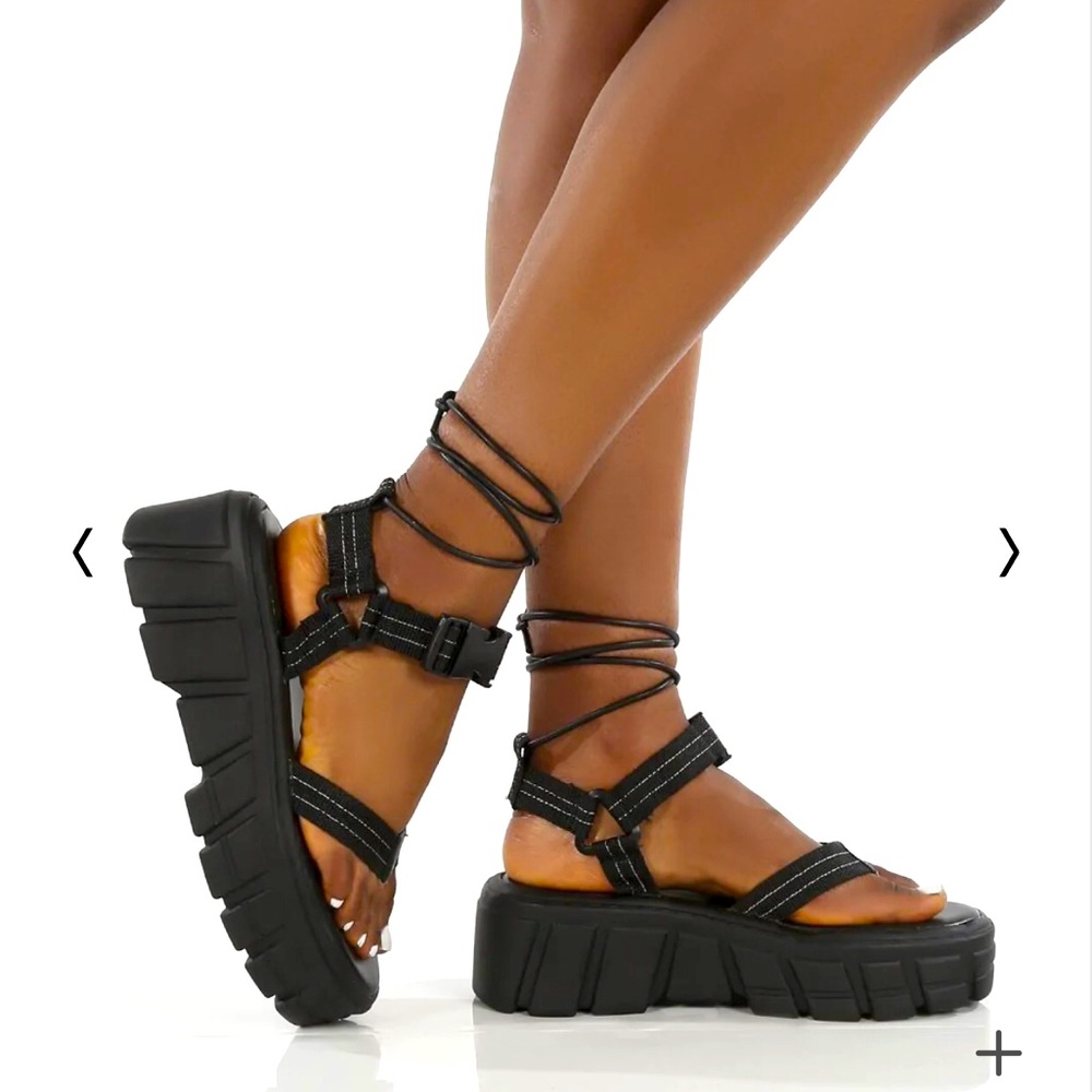 NEW Public Desire Mirage Black Chunky Platform Sandals UK 6 / EU 39 / US 8